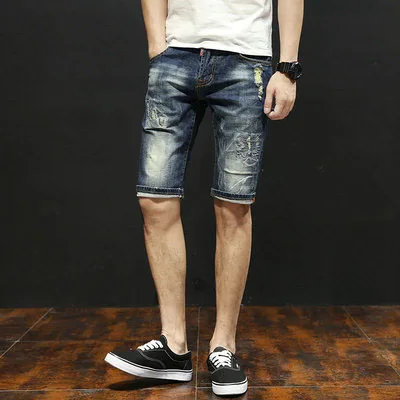 

Denim shorts men's five pants elastic youth slim casual summer loose pants men's breeches