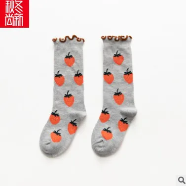 Winter Autumn baby girl socks Princess Socks Winter Baby Socks Long Printed cute fruit pattern Print 1-5Years - Цвет: Серый