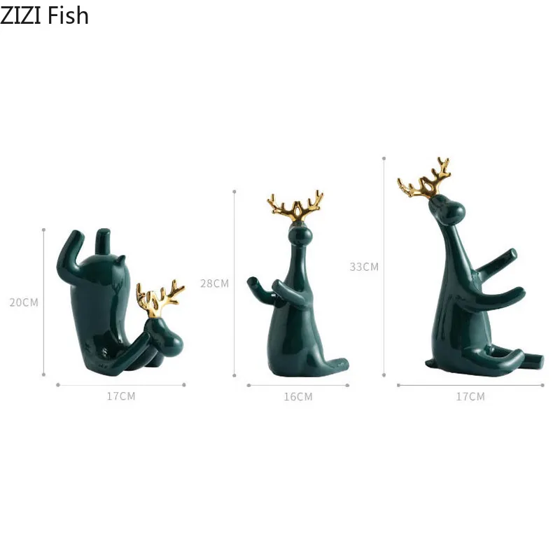 

Modern American Ceramic Green Wine Rack Ornaments Cute Deer Wine Glass Holder Crafts Gifts Simple Home Wine Cabinet Decoration