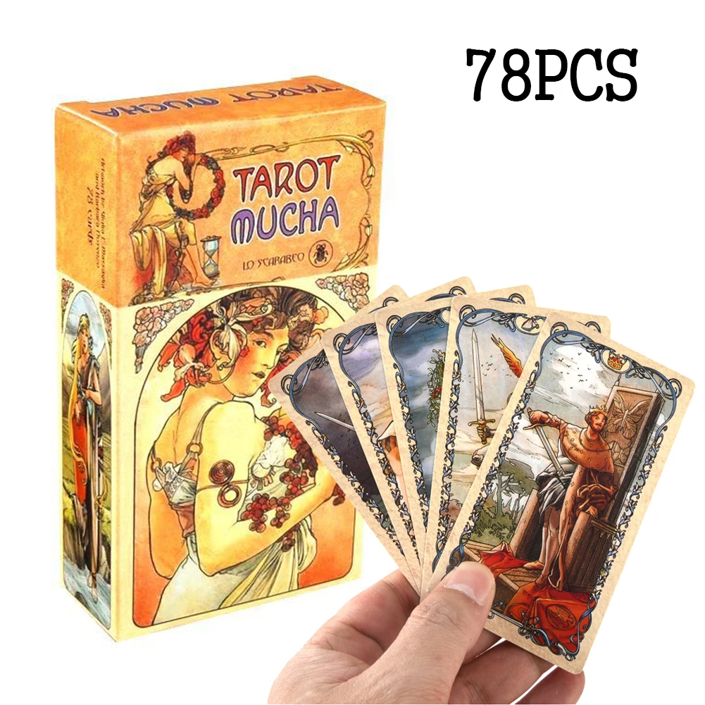 

78pcs Mucha Tarot Cards English Vision Tarot Card Desk game for Family Holiday Party Deck Board Outdoor Games