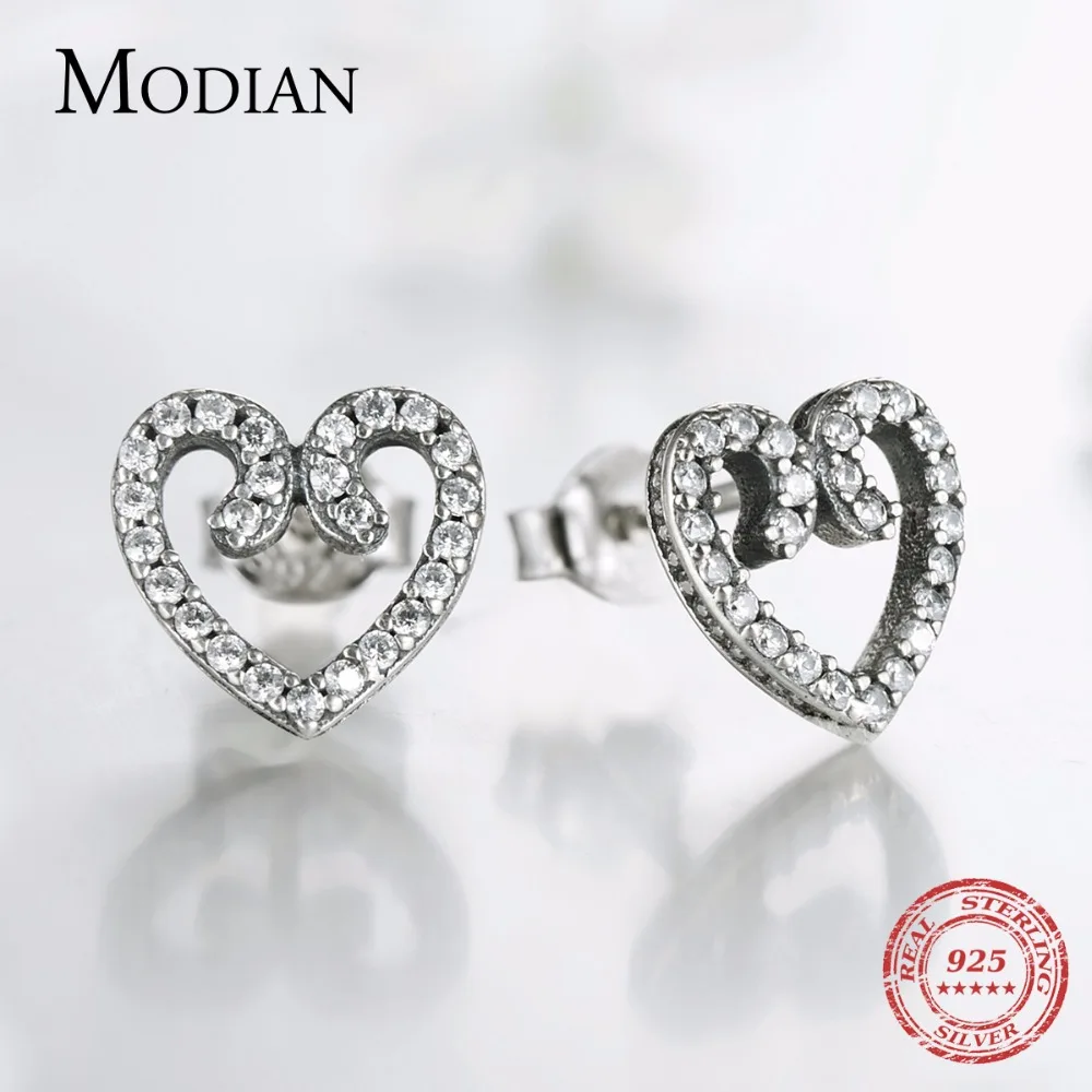 Modian 2021 Новинка в винтажном стиле Сверкающие сердца кубического циркония серьги