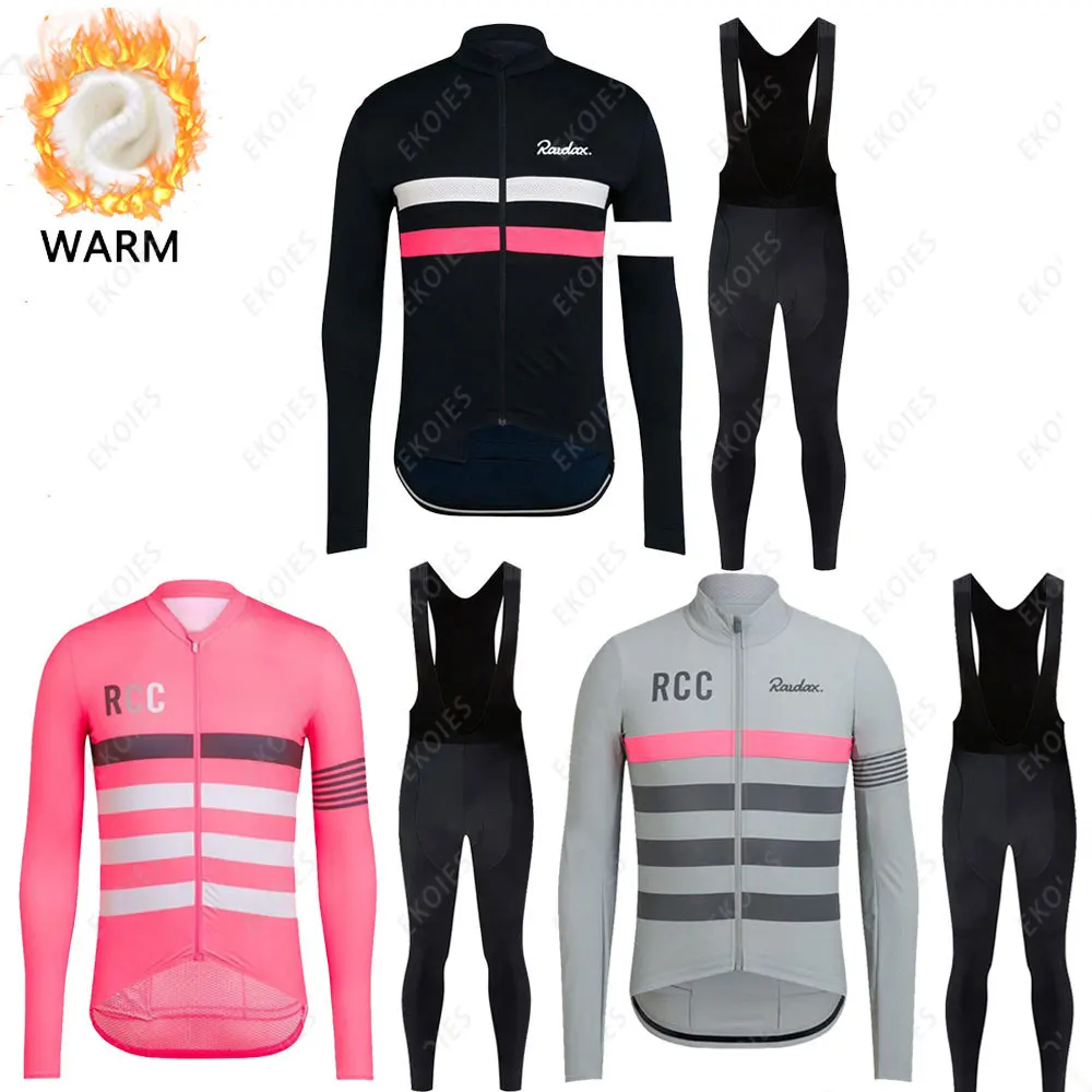 

Winter Cycling Jersey Set 2021 RCC Team Man's Long Sleeve Thermal Fleece Cycling Clothes Outdoor MTB Road Warm Bike Jersey Set