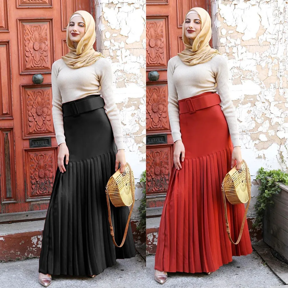 Women's high-waist pleated solid color bust stretch skirt ladies black red