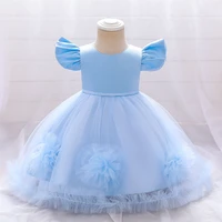 cap sleeves blue baby girl dress for flower christening s 1 st birthday born tulle party princess kids infant clothes