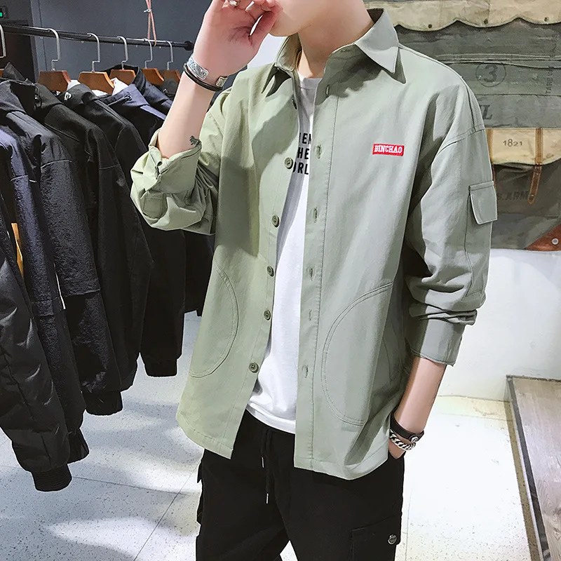 

Spring new shirt men's 2021 Korean fashion casual loose tooling Long Sleeve Shirt Men's coat