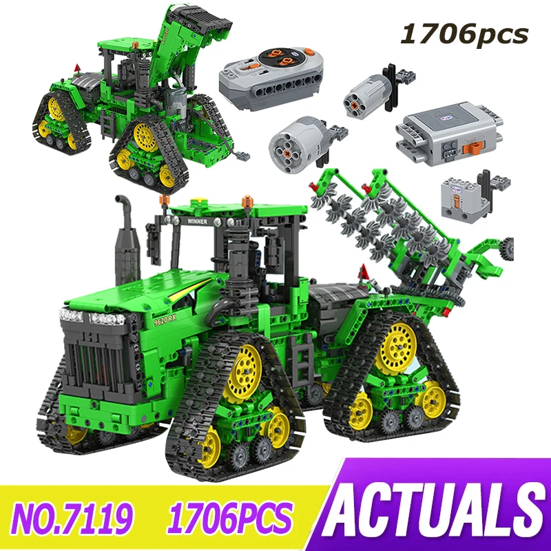 

WINNER 7119 High Tech Creation Diy Remote Control Green Farm Vehicle Moc Building Block Model Children's Bricks Toys Gift