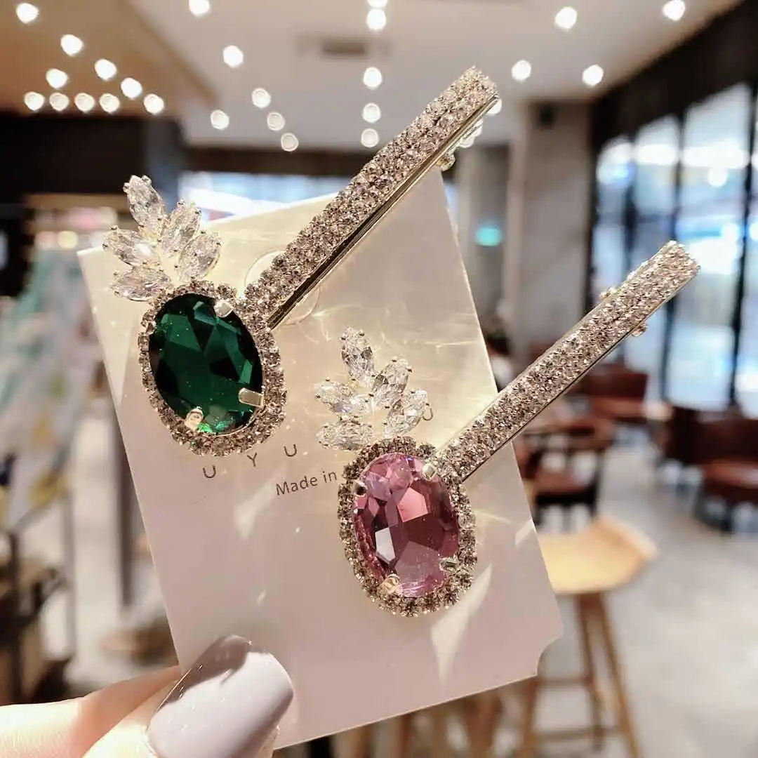 

Super Shiny Green Crystal Pearl Hair Clips For Women Hair Accessories Rhinestone Hairpins Bows Flower Diamond Hairgirps Barrette