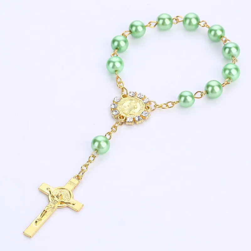 

New Fashion Trend Handmade 6 Colors Catholic Glass Pearl Prayer Beads Cross Rosary Bracelet Fashion Anniversary Gifts For Unisex