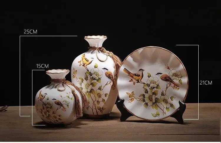 

3Pcs/Set Ceramic vase dried flowers flower arrangement wobble plate living room entrance ornaments home decorations