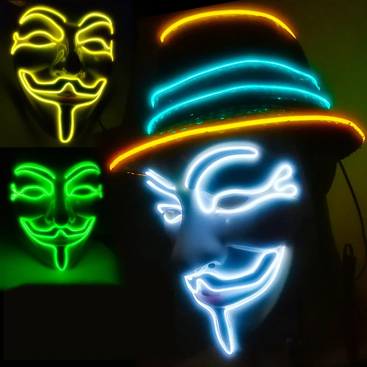 

Halloween Mask toys El Wire Mask Flashing Cosplay Led Neon Costume Anonymous Mask Glowing Dance Carnival Party Funny toys