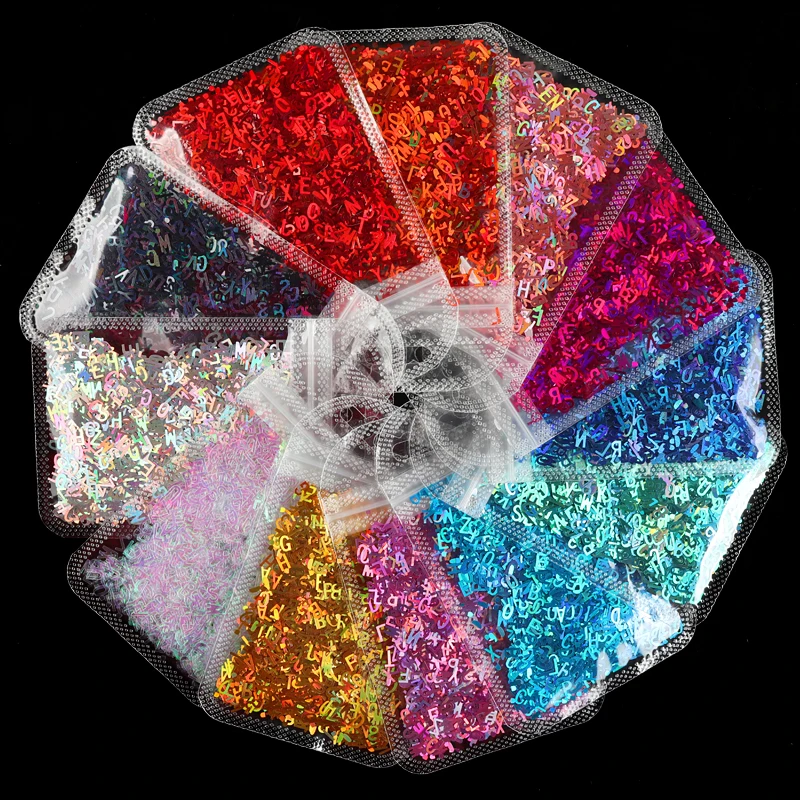 

12 Bag Holographic Letter Mirror Sequins Nail Glitter Flakes For Nail Designs Nail Art Accessories Gel Polish Manicure Supplies