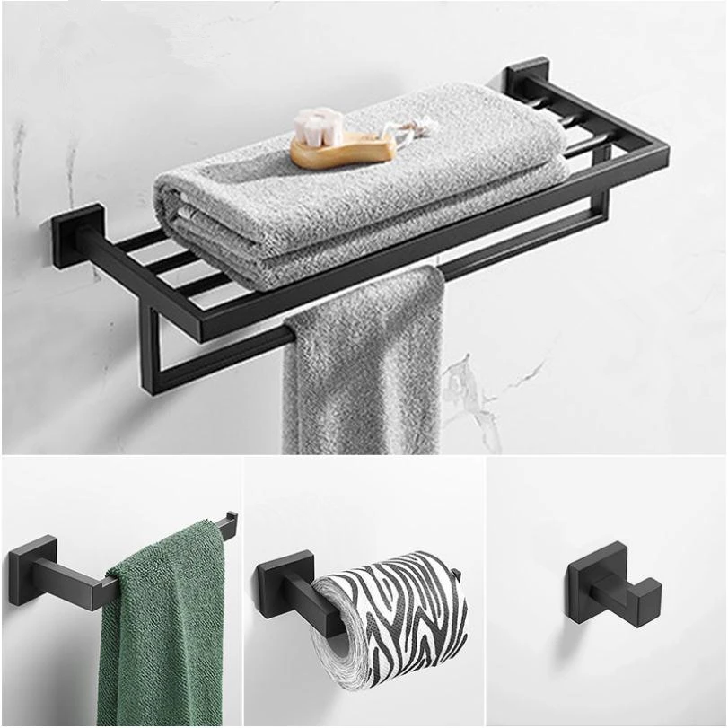 

Набор принадлежностей для ванной комнаты, черная полка для ванной комнаты, вешалка для полотенец, держатель для бумаги, вешалка для туалетн...