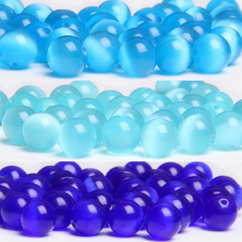 Круглый Темно светильник небесно голубой стеклянный бисер кошачий глаз Синий