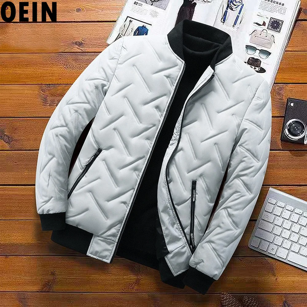 

Autumn Winter Jacket Men Casual Cotton Padded Thick Baseball Jacket Diamond Pattern Warm Casual Coat Fashion Clothing Mens Coat