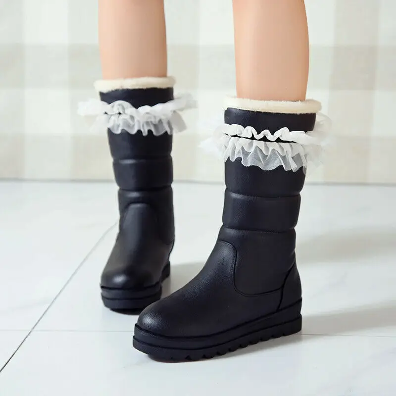 

Womens Fashion Round Toes Winter Warm Lace Ankle Boots Shoes Casual Comfort