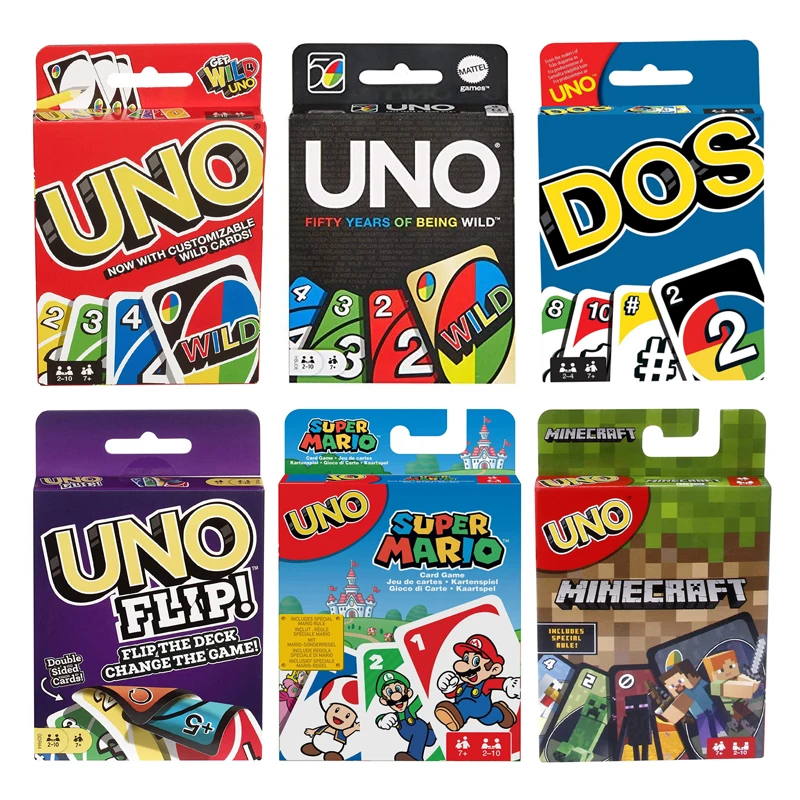 เกม Mattel UNO การ์ดเกม Flip Dos คลาสสิก50th Anniversary ครอบครัวสนุกเกมโป๊กเกอร์เล่นการ์ดเด็กของเล่นเกม