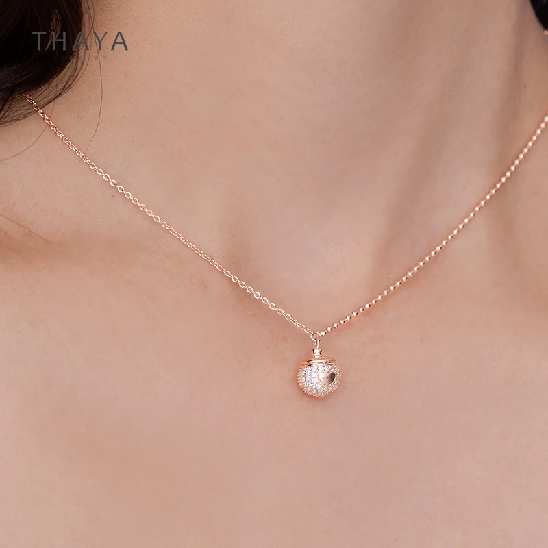 Thaya настоящее Серебро s925 желудь ожерелье 45 см покрытое 18 К розовым золотом