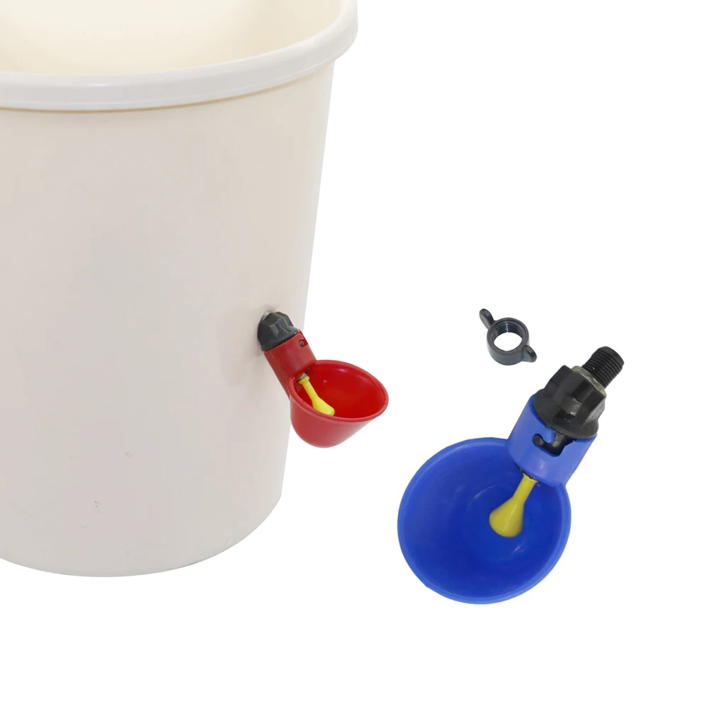 

Farm Poultry Red/Blue Automatic Chicken Drinking Cup Screw Cap Drinker Water Bowl Plastic Poultry Water Drinking Cups 50 Pcs