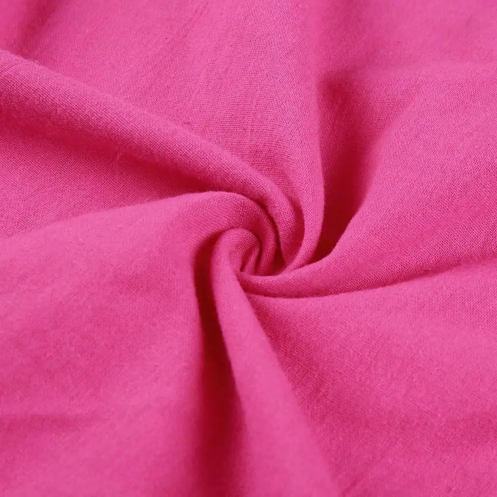 Hot Pink Casual Women V-Neck Cotton and Linen Dress 2019 New Summer Ladies T-shirt Plus Size Feminino Vestido A4 | Женская одежда