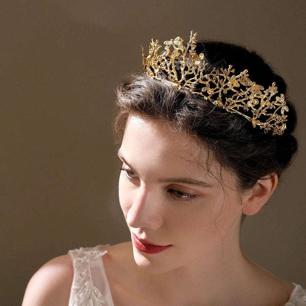 

Golden Crown Wedding Headdress Hair Accessories Alloy Rhinestone Bride Dragonfly Crowns Baroque Style Tiara Headband