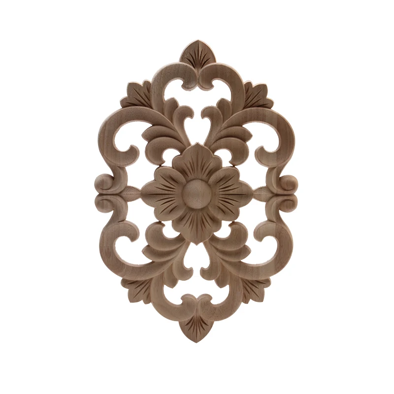 

Exquisite Classical Carved Floral Rose Wooden Home Decoration Cabinet Wood Frame Wood Applique Wood Decal Onlay Wood Figurines