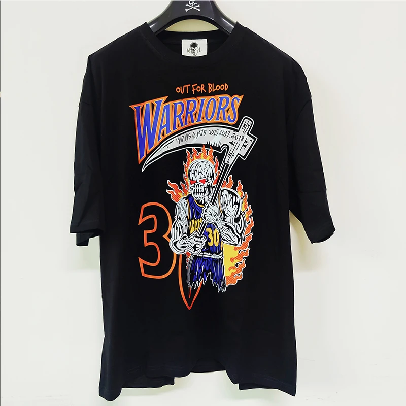 

Oversized T-shirt Warren Lotas WL Golden State Warriors Curry Print Vintage Cotton Tees Skull Hip Hop Tops Basketball Shirt