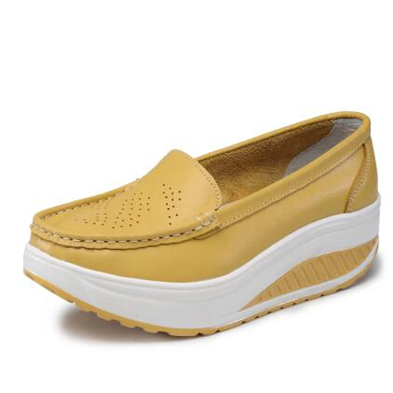 2019 spring genuine leather soft outsole work shoes female black swing woman plus size wedges single | Обувь