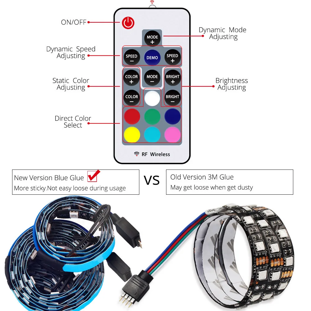 DC 12 В RGB 5050 Светодиодная лента для Светодиодный чехол для ПК компьютера SATA rgb лента 1 м 2 м, 17Key RF SATA светодиодный контроллер гибкий светильник