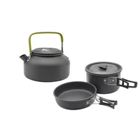 1 3 person hiking and picnic camping cookware kit outdoor cookware set aluminum cooking pot pan kettle 3pcsset
