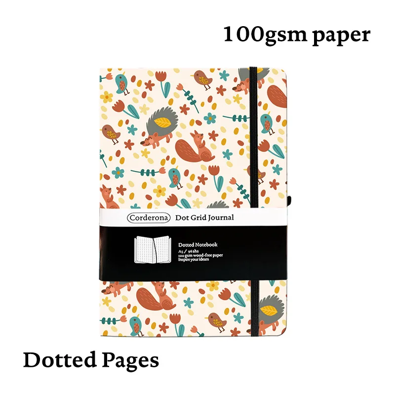 Блокнот А5 в горошек с осенними животными дорожный журнал белкой твердой обложке