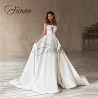 strapless backless sleeveless simple wedding dresses court train satin a line bridal gown vestido de noiva robe de mari%c3%a9e