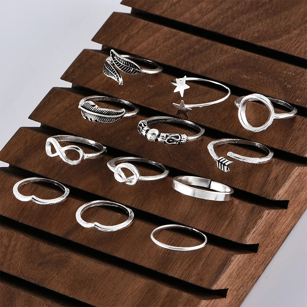 12 шт./компл. простые женские кольца звезды стрелы круг листья 8 слов