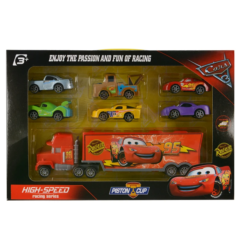 

7PCS Original Gift Box Set Disney Pixar Cars 3 Lightning McQueen Jackson Storm Uncle Mike Truck 1:55 Die Casting Metal Model Toy