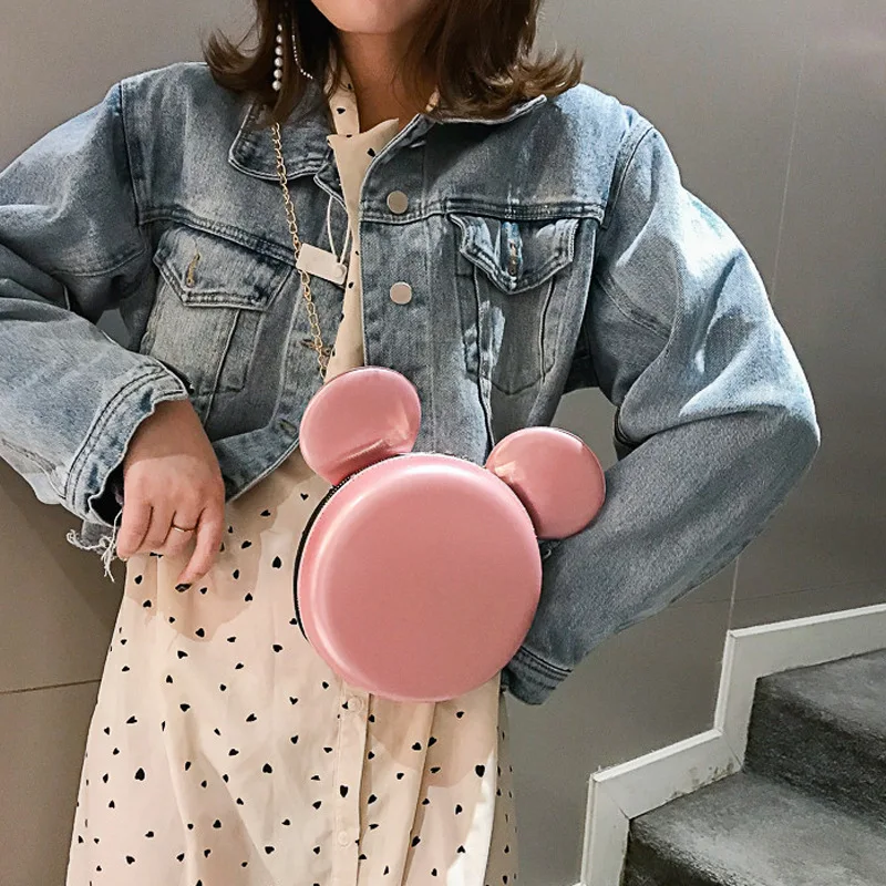 

New2021 Disney diaper bag princess lady bag shoulder women pu fashion bag messenger Mickey mouse cute round bag minnie