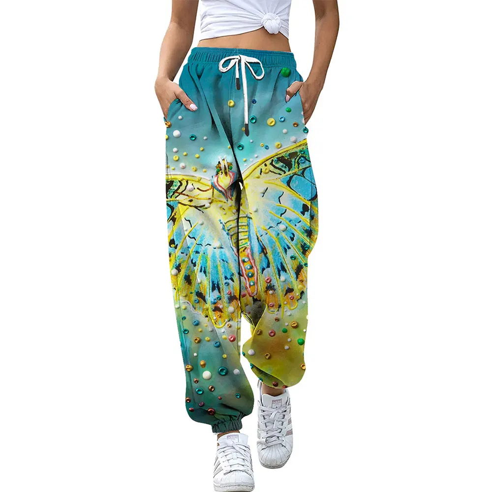 

Angry Goldfish Autumn Butterflies Print Casual Pants Women Fashion Long Trousers Ladies Blue Straight Sweatpants Streetwear.