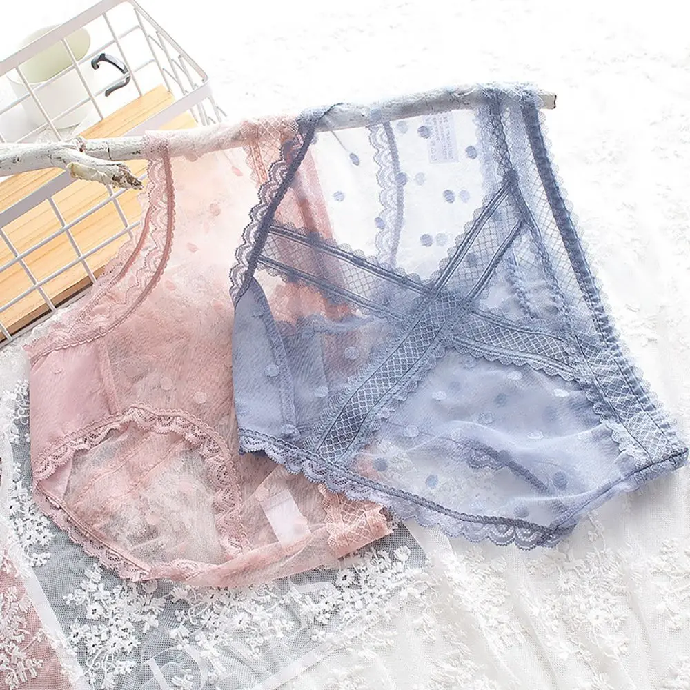 

Sexy Wave Point Lace Panties Women's Underwear Cross Hollow Underpant Transparent Middle Waist Lingerie