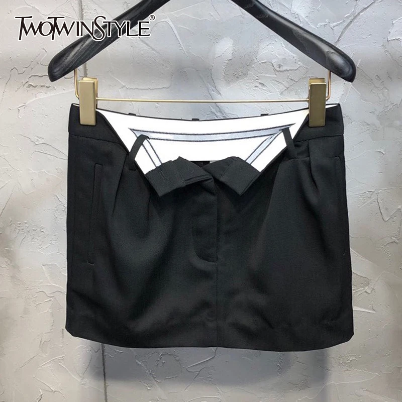 Женская Лоскутная мини-юбка TWOTWINSTYLE летняя с высокой талией и карманами 2020 |