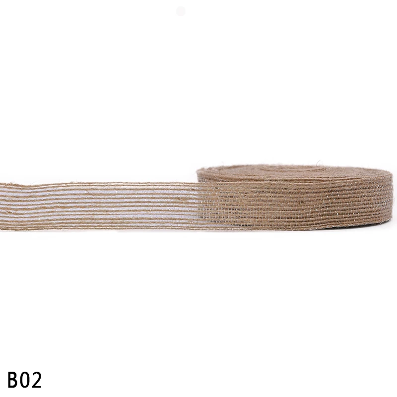 B02-2cm 10M/roll 15-38mm Natural Jute Burlap Ribbon Hemp Ribbon Material Wedding Party Home DIY Gift Box Wrapping Belt Decoration Crafts - Цвет: B02-2cm