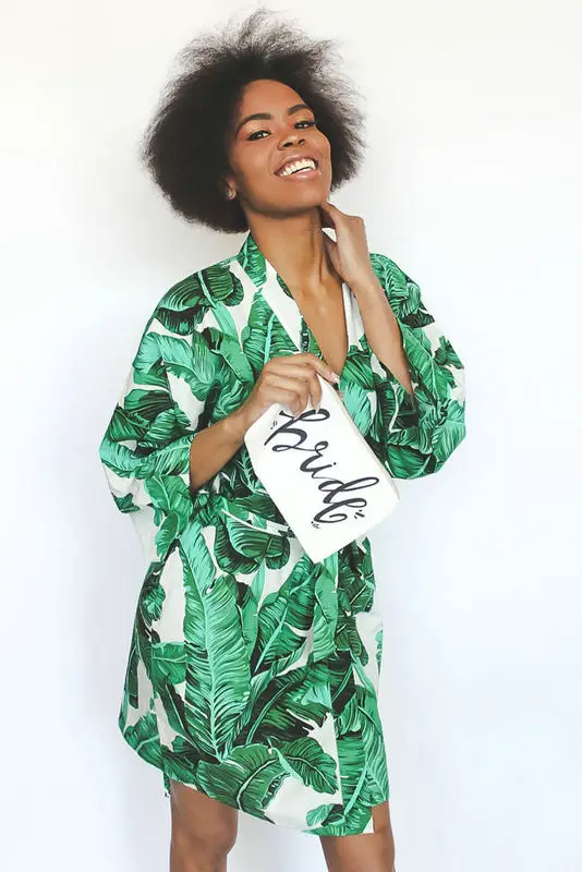 Новый Для женщин тропический лист халаты невесты халат подружки свадебный