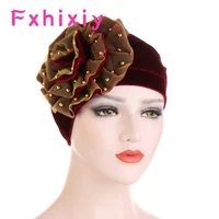 new velvet bead floral turban hat women mesh edging bandanas headwrap cancer chemo beanies headscarf cap headwear