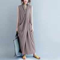women dress vestidos v neck sleeveless solid cotton linen loose party beach dress robe casual dresses plus size womens clothing