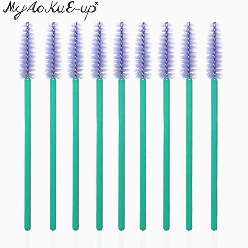 Green light purple 50 шт., Новое поступление, кисти для ресниц, Мягкая головка для ресниц, аппликатор для бровей, тушь для ресниц, палочка, микрокисти, кисти для макияжа - Handle Color: Green light purple