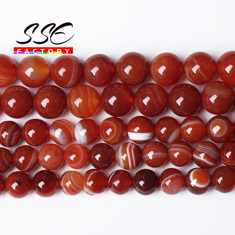 

Natural Red Stripes Agates Round Loose Beads 4 6 8 10 12 MM Pick Size 15" For Jewelry Making DIY Bracelet Necklace accessories