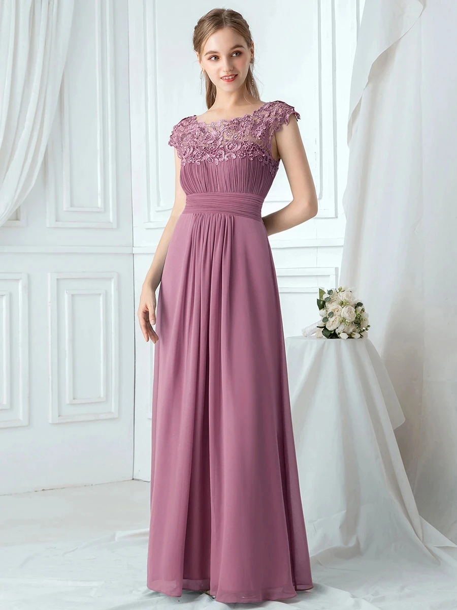 

Lacey Neckline Open Back Ruched Bust Wholesale Evening Dresses