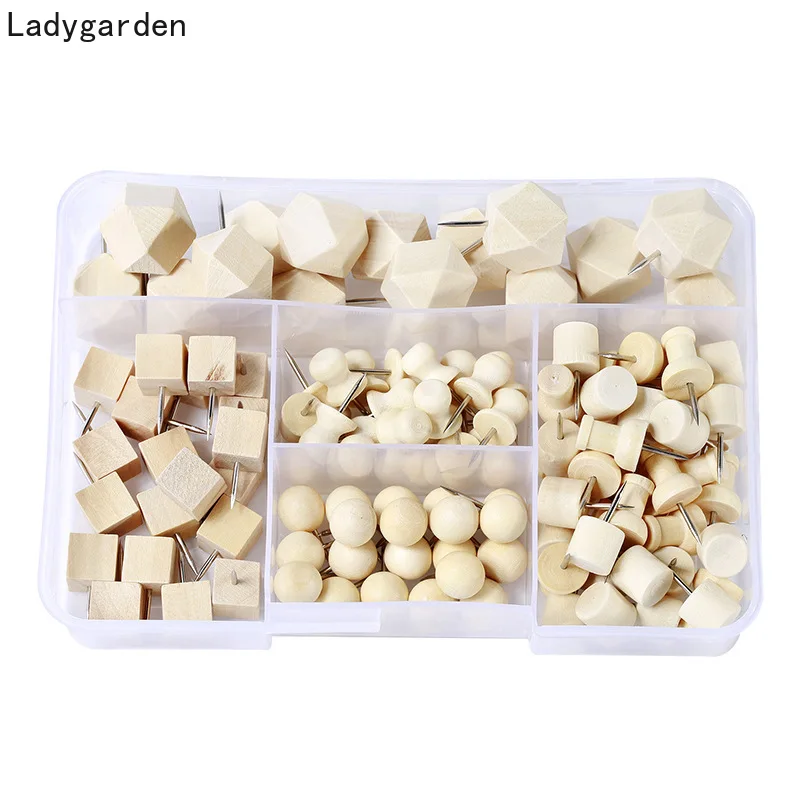 

115PCS Mixed Pin Wooden Thumbtack Board Pins Pushpins Drawing Photo Wall Studs Nail Home Decorative School Office Suppy