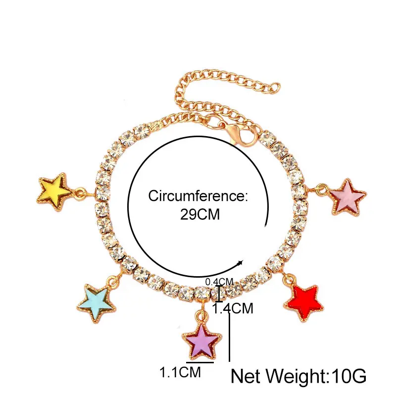 

Summer Multicolor Stars Charm Ankle Bracelet for Women Golden Crystal Iced Out Foot Chain Beach Barefoot Sandals Jewelry Gift