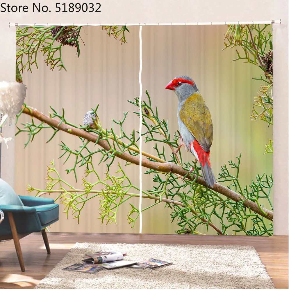 

2 панели, занавески на окно с изображением птицы собаки слона, 3D полиэстер, черная занавеска для спальни, гостиной, кухни, домашнего декора, з...