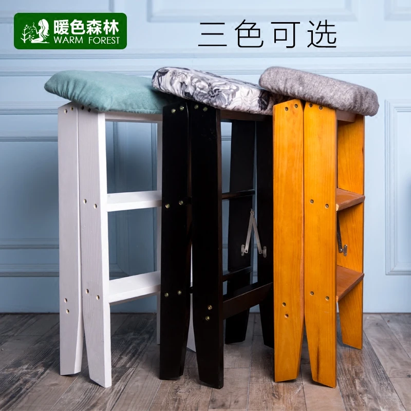 Простой складной табурет из цельного дерева домашний интерьер креативный