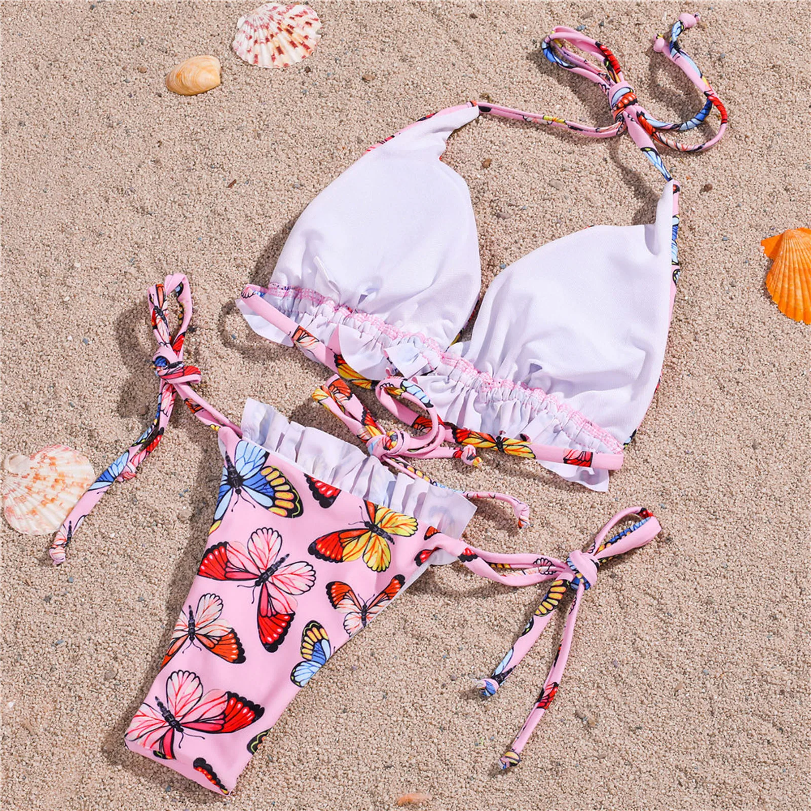 

Ladies drawstring butterfly print bikini split two-piece swimsuit bikini set pool party beachwear swimwear Brazilian swimwear#30