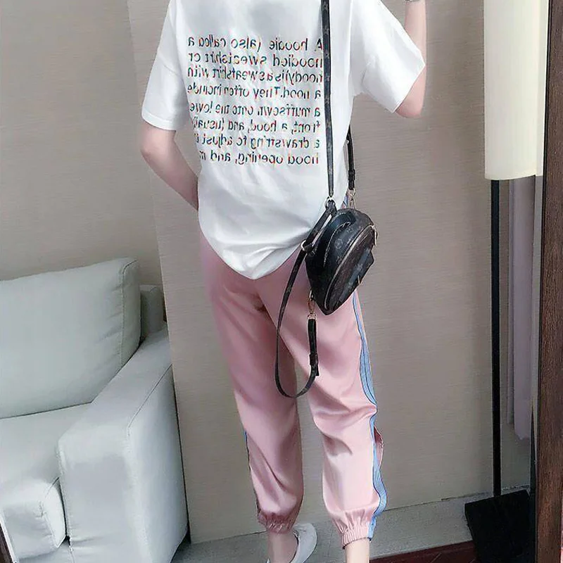 

Summer 2 Piece Sets Womens Outfits Clothes Sweatshirt Long Pant Plus Size Female Two Piece Tracksuit Tops & Pants Set Pink